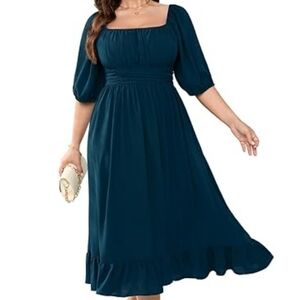 Cicidudu. Elegant Teal Midi Dress. Size 2XL.